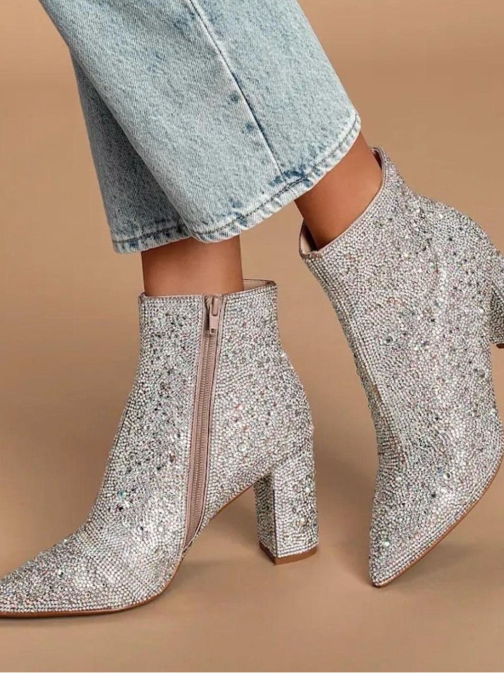 Betsey Johnson Iridescent Crystal Ankle Boots